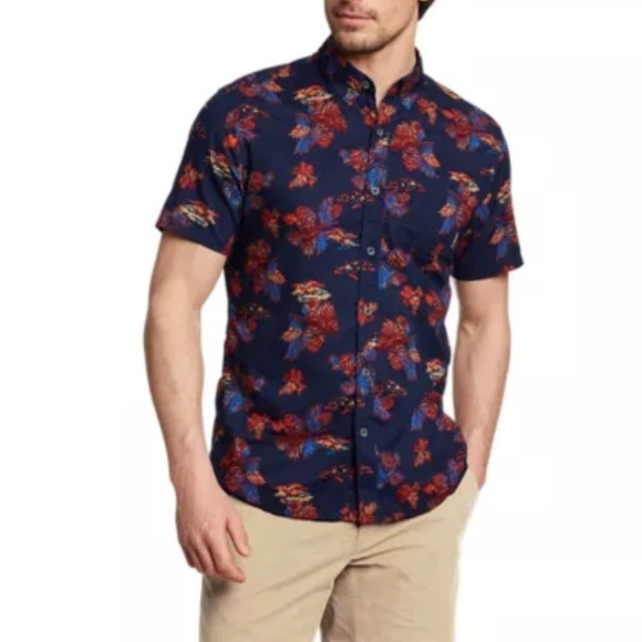 Eddie Bauer men’s Baja Short-Sleeve Shirt novelty mountain & pine one print 2XL - Picture 1 of 7